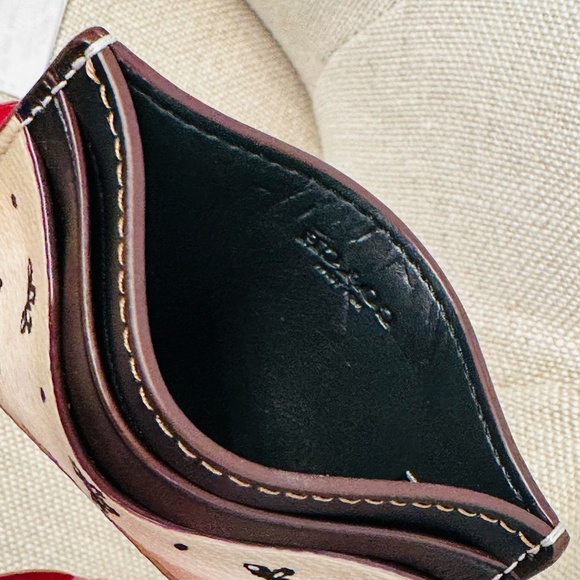 Coach Leather Card Case F59787 Butterfly Dot Black Chalk Pre-Own with Defect - Picture 3 of 8